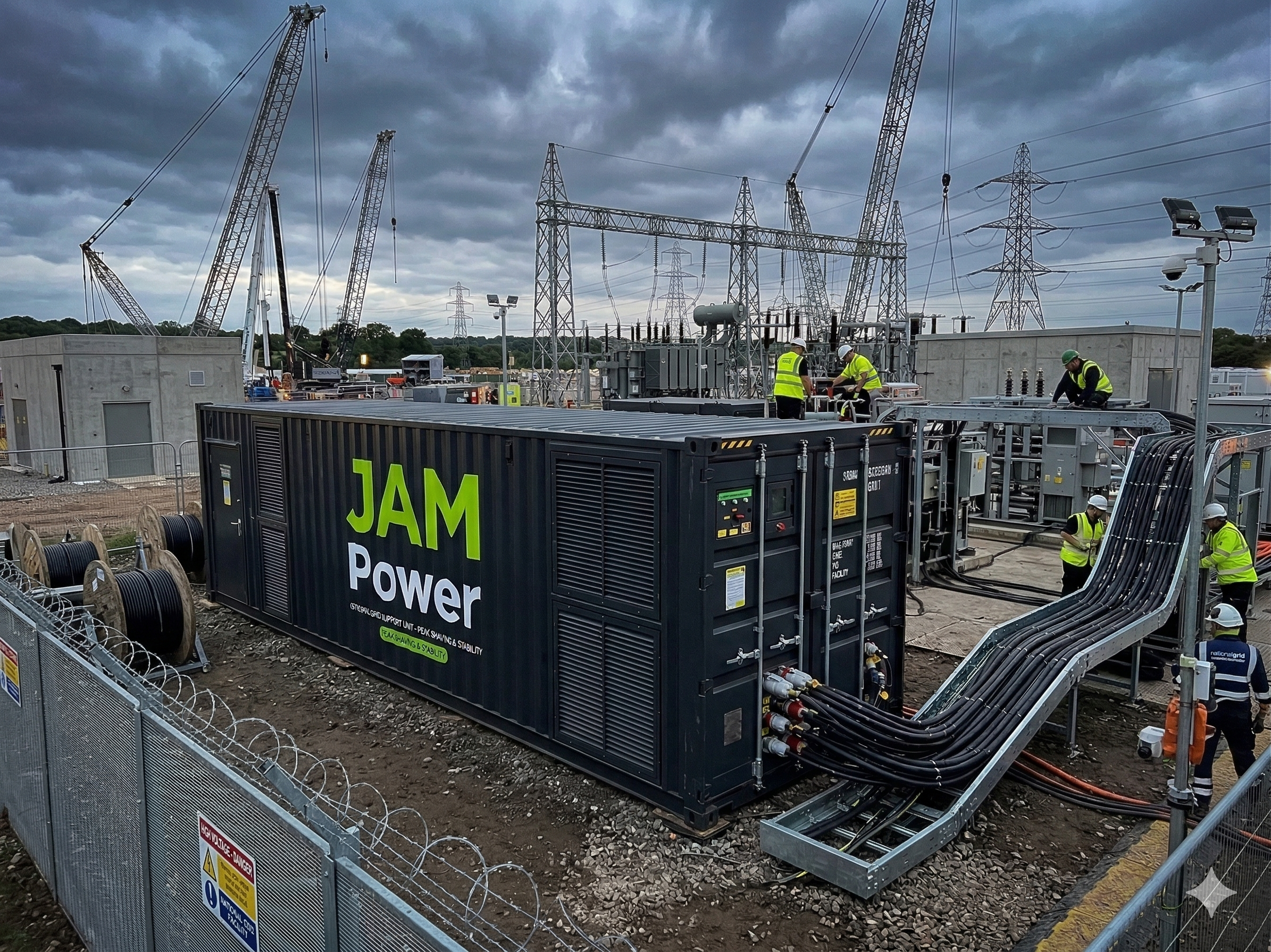 JAM Max 500kWh+ battery energy storage system deployed on a major UK infrastructure site